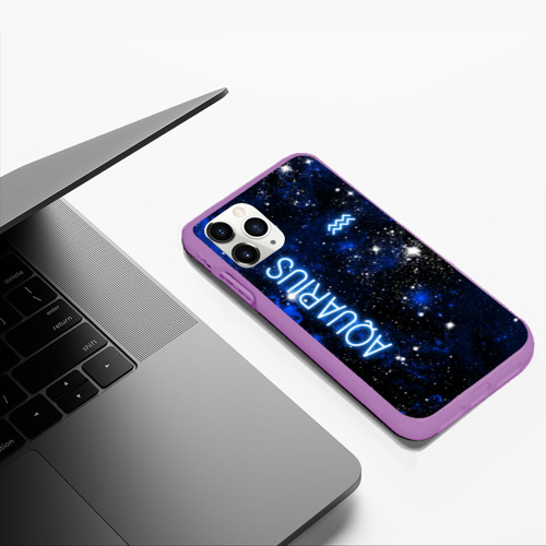 Чехол для iPhone 11 Pro Max матовый Знак зодиака Водолей на тёмном фоне, цвет фиолетовый - фото 5