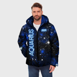 Мужская зимняя куртка 3D Знак зодиака Водолей на тёмном фоне - фото 2