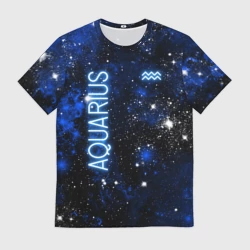 Мужская футболка 3D Знак зодиака Водолей на тёмном фоне