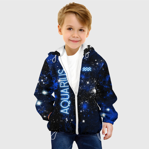Детская куртка 3D Знак зодиака Водолей на тёмном фоне, цвет белый - фото 3