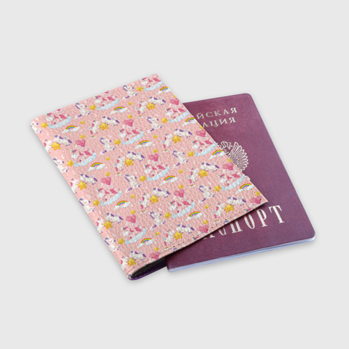 Обложка для паспорта матовая кожа Единороги паттерн праздник , цвет фиолетовый - фото 3