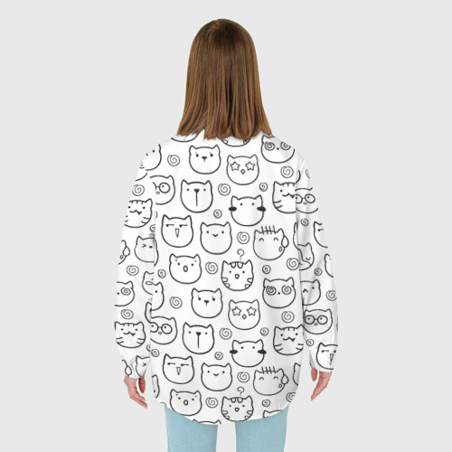Женская рубашка oversize 3D с принтом Коты дудл мордашки, вид сзади #2