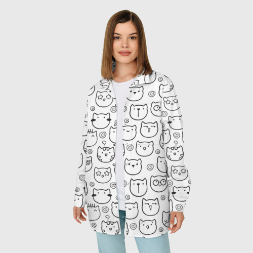 Женская рубашка oversize 3D с принтом Коты дудл мордашки, фото на моделе #1
