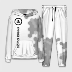 Женский костюм с толстовкой 3D Ghost of Tsushima glitch на светлом фоне по-вертикали