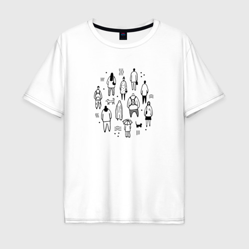 Мужская футболка оверсайз из хлопка с принтом Люди и привидение, вид спереди №1