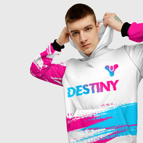 Мужская толстовка 3D Destiny neon gradient style посередине, цвет черный - фото 5