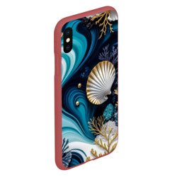 Чехол для iPhone XS Max матовый Кораллы и ракушки на бирюзовой глубине - фото 2