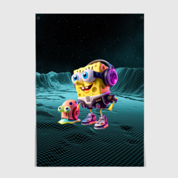 Постер Sponge Bob and snail Gary - fantasy - ai art