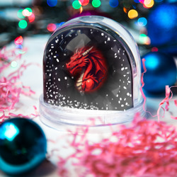 Игрушка Снежный шар Красный дракон на полигональном черном фоне - фото 2