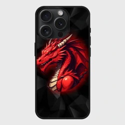 Чехол силиконовый для Apple iPhone 15 Pro Мax матовый Красный дракон на полигональном черном фоне