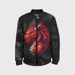 Детский бомбер 3D Красный дракон на полигональном черном фоне