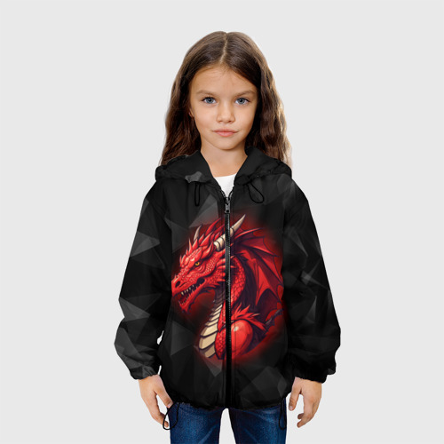 Детская куртка 3D Красный дракон на полигональном черном фоне, цвет черный - фото 4