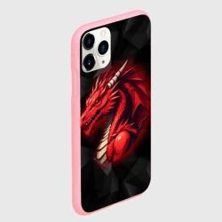 Чехол для iPhone 11 Pro матовый Красный дракон на полигональном черном фоне - фото 2