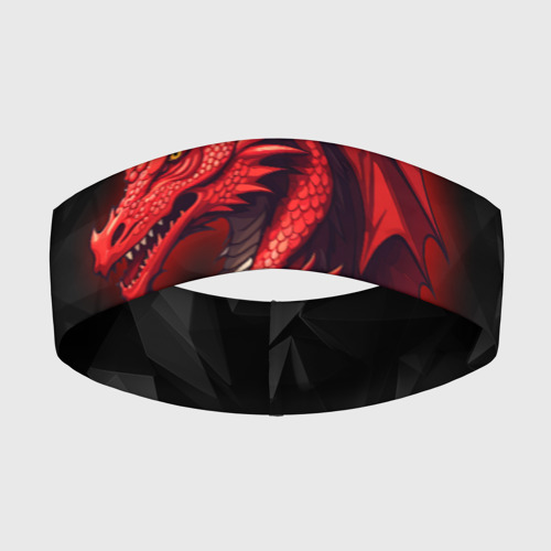 Повязка на голову 3D Красный дракон на полигональном черном фоне