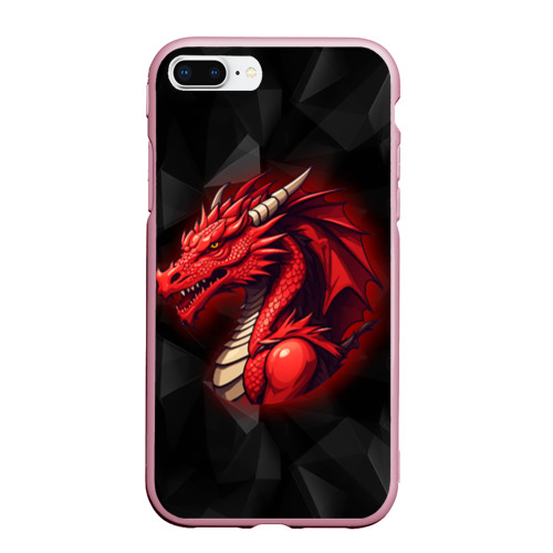Чехол для iPhone 7Plus/8 Plus матовый Красный дракон на полигональном черном фоне, цвет розовый