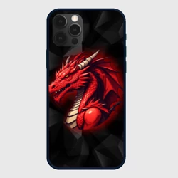 Чехол для iPhone 12 Pro Max Красный дракон на полигональном черном фоне