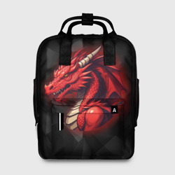 Женский рюкзак 3D Красный дракон на полигональном черном фоне