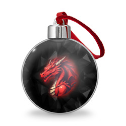 Ёлочный шар Красный дракон на полигональном черном фоне