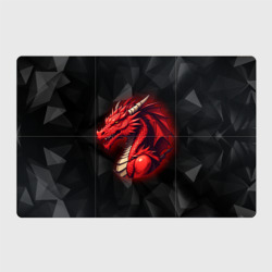 Магнитный плакат 3Х2 Красный дракон на полигональном черном фоне