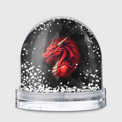 Игрушка Снежный шар Красный дракон на полигональном черном фоне