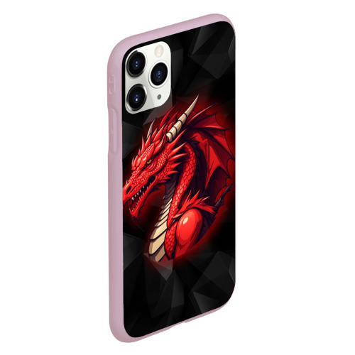 Чехол для iPhone 11 Pro матовый Красный дракон на полигональном черном фоне, цвет розовый - фото 3