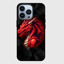 Чехол для iPhone 13 Pro Красный дракон на полигональном черном фоне