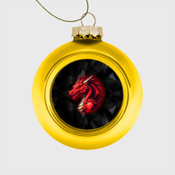 Стеклянный ёлочный шар Красный дракон на полигональном черном фоне