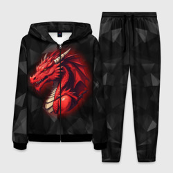 Мужской костюм 3D Красный дракон на полигональном черном фоне
