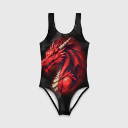 Детский купальник 3D Красный дракон на полигональном черном фоне - фото 2