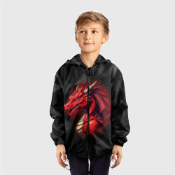 Детская ветровка 3D Красный дракон на полигональном черном фоне - фото 2