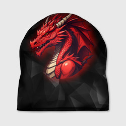 Шапка 3D Красный дракон на полигональном черном фоне