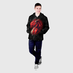 Мужская куртка 3D Красный дракон на полигональном черном фоне - фото 2