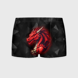 Мужские трусы 3D Красный дракон на полигональном черном фоне