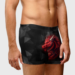 Мужские трусы 3D Красный дракон на полигональном черном фоне - фото 2