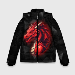 Зимняя куртка для мальчиков 3D Красный дракон на полигональном черном фоне