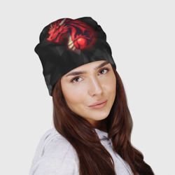 Шапка 3D Красный дракон на полигональном черном фоне - фото 2