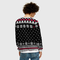 Свитшот с принтом Slipknot christmas sweater для женщины, вид на модели сзади №2. Цвет основы: белый