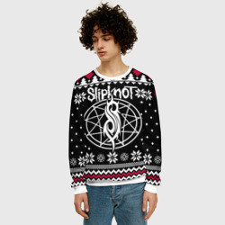 Свитшот с принтом Slipknot christmas sweater для мужчины, вид на модели спереди №2. Цвет основы: белый
