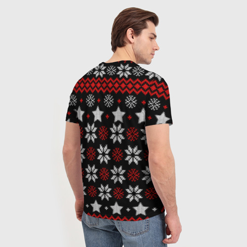 Мужская футболка 3D с принтом Алиса новогодний свитер, вид сзади #2