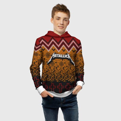 Детская толстовка 3D Metallica christmas sweater, цвет белый - фото 6
