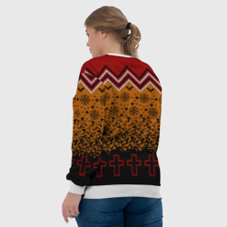 Свитшот с принтом Metallica christmas sweater для женщины, вид на модели сзади №3. Цвет основы: белый