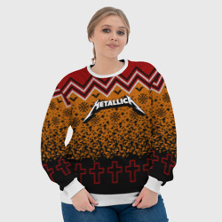 Свитшот с принтом Metallica christmas sweater для женщины, вид на модели спереди №4. Цвет основы: белый