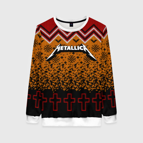 Женский свитшот с принтом Metallica christmas sweater, вид спереди №1