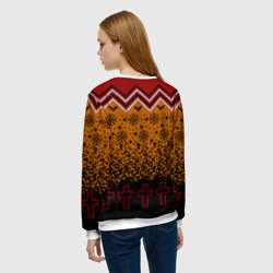 Свитшот с принтом Metallica christmas sweater для женщины, вид на модели сзади №2. Цвет основы: белый