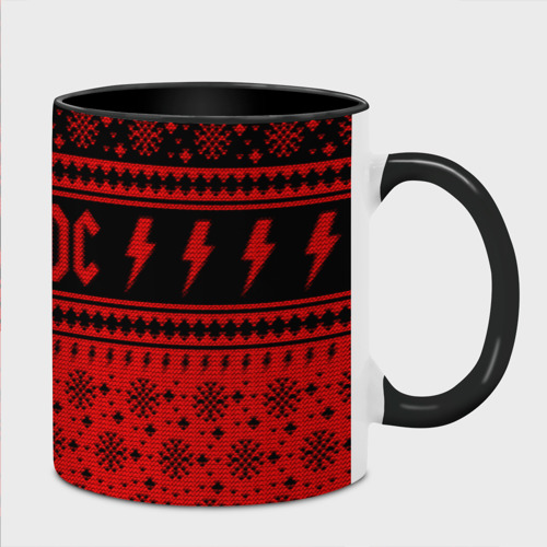 Кружка с полной запечаткой AC/DC christmas sweater, цвет белый + черный