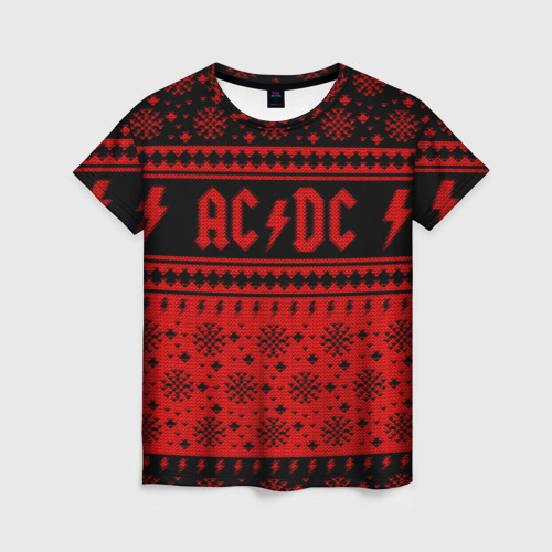 Женская футболка с принтом AC/DC christmas sweater, вид спереди №1