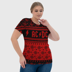 Футболка с принтом AC/DC christmas sweater для женщины, вид на модели спереди №4. Цвет основы: белый