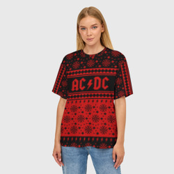 Женская футболка oversize 3D AC/DC christmas sweater - фото 2