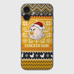 Чехол для iPhone 16 силиконовый с защитой камеры Chicken gun christmas sweater