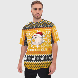 Мужская футболка oversize 3D Chicken gun christmas sweater - фото 2